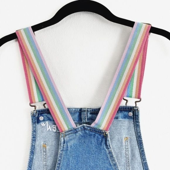 Pride Overalls Target Denim Rainbow Embroidered Shortalls Queen Graphic Small - Picture 13 of 16